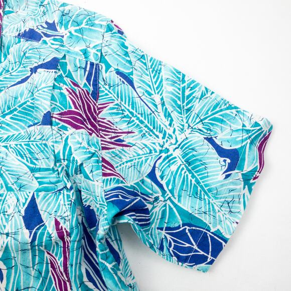 Sandra Ingrish Sport Vintage Hawaiian Blue Purple Shirt Womans Small Unisex - Picture 11 of 15